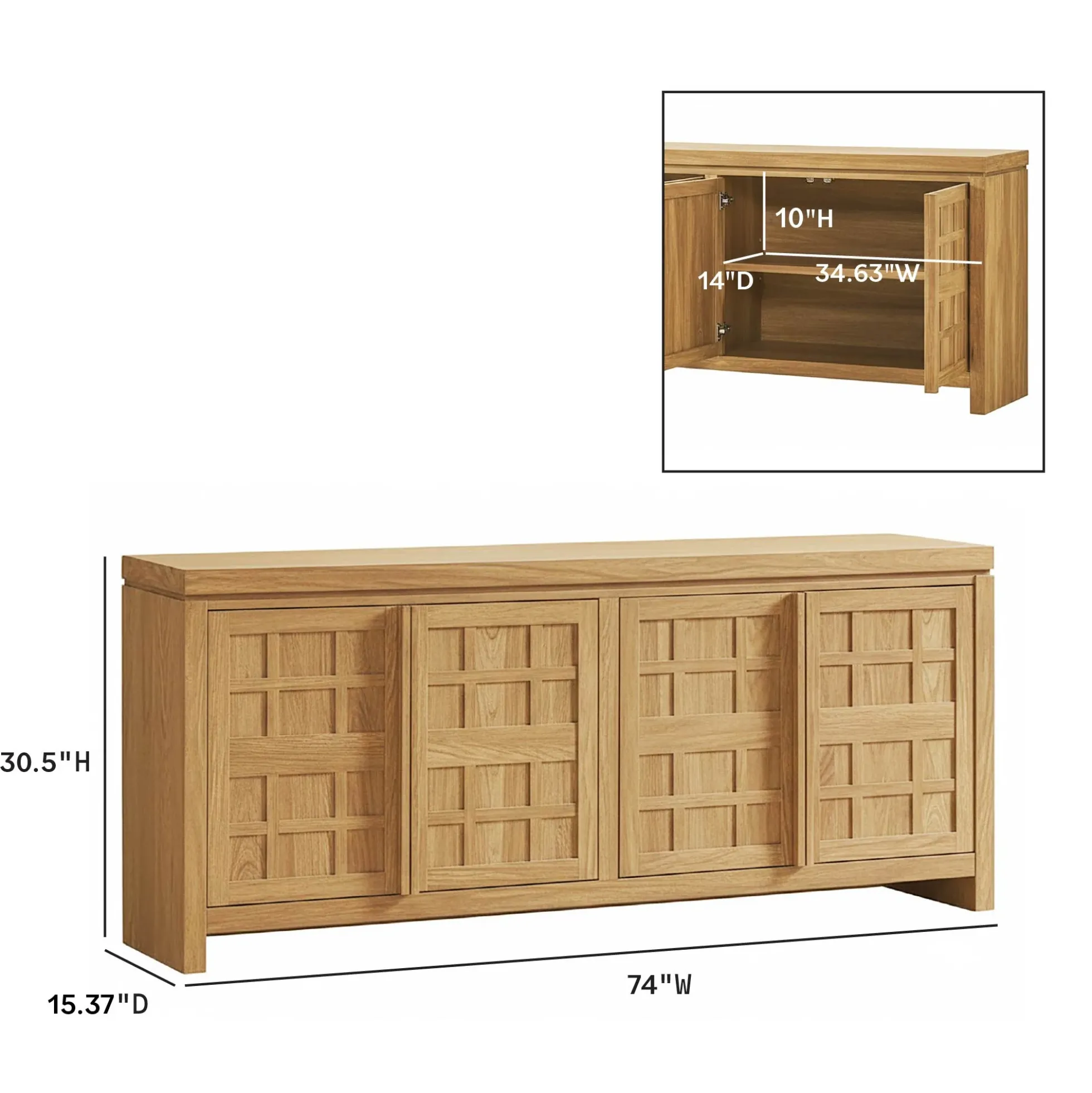Booker Modern Windowpane TV Stand Sideboard with Storage