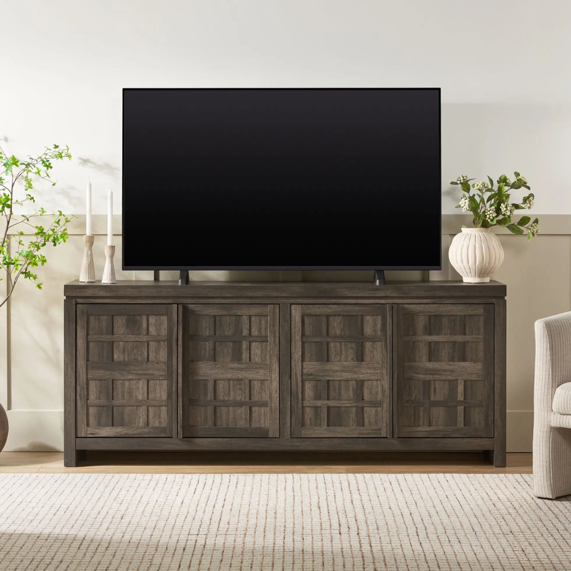Booker Modern Windowpane TV Stand Sideboard with Storage