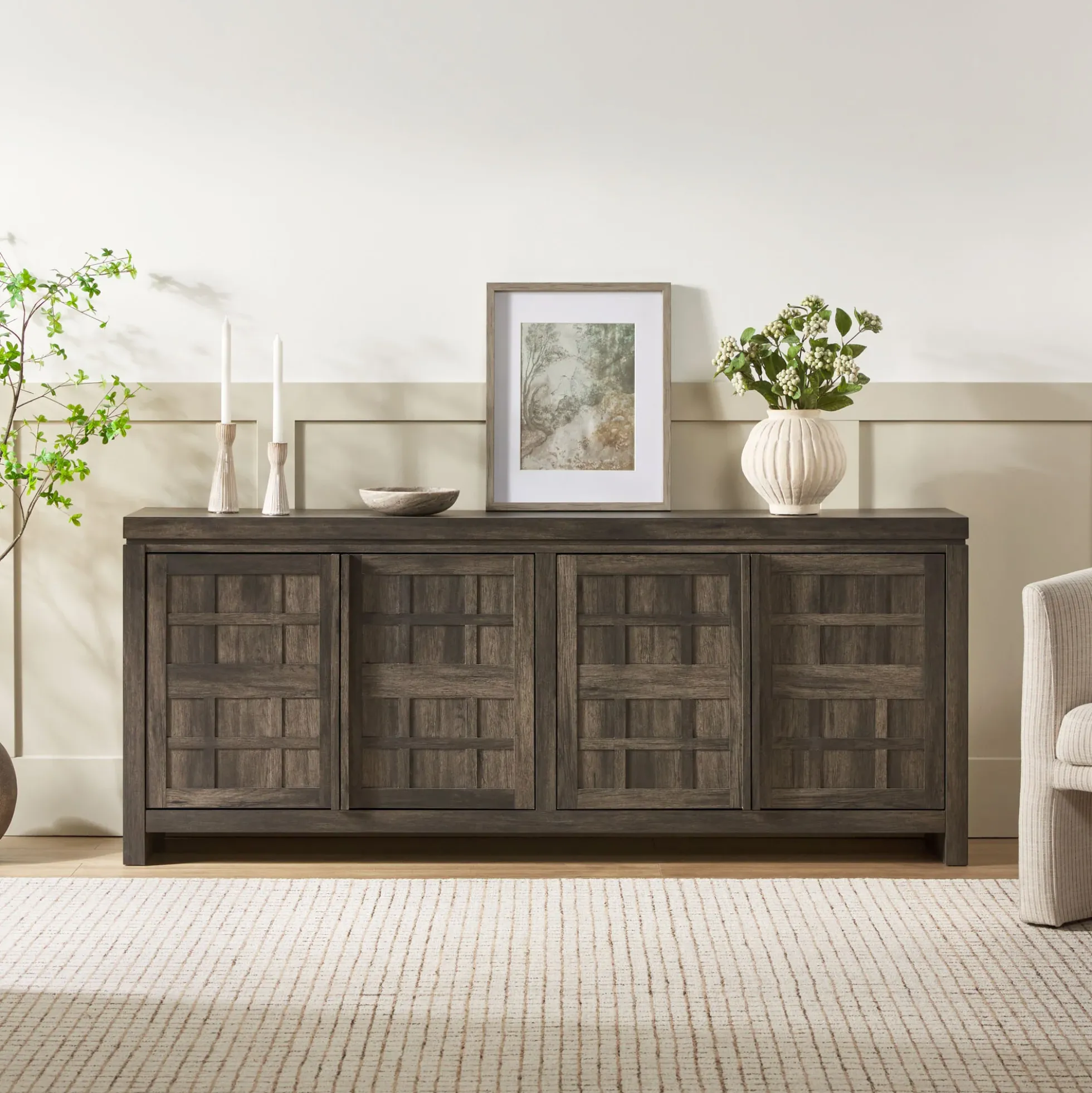 Booker Modern Windowpane TV Stand Sideboard with Storage