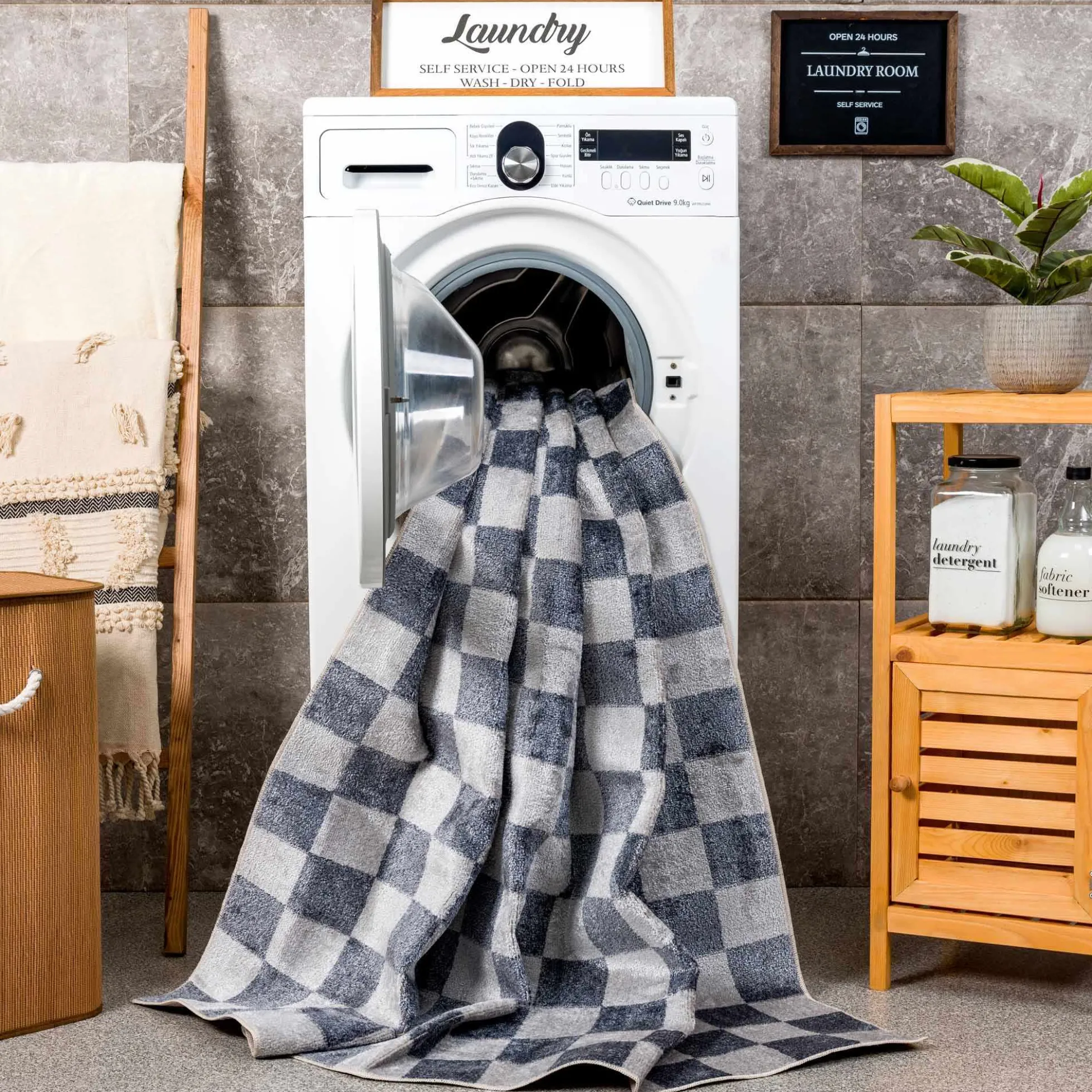 Boutique Rugs - Alie Gray Checkered Washable Area Rug