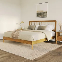 Cama Mid-Century Modern Solid Wood Spindle Bedframe