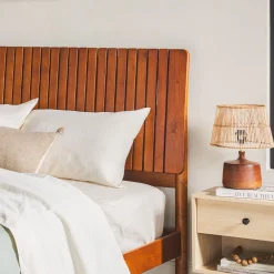 Cama Slatted Headboard Mid-Century Modern Solid Wood Bed