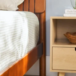 Cama Slatted Headboard Mid-Century Modern Solid Wood Bed
