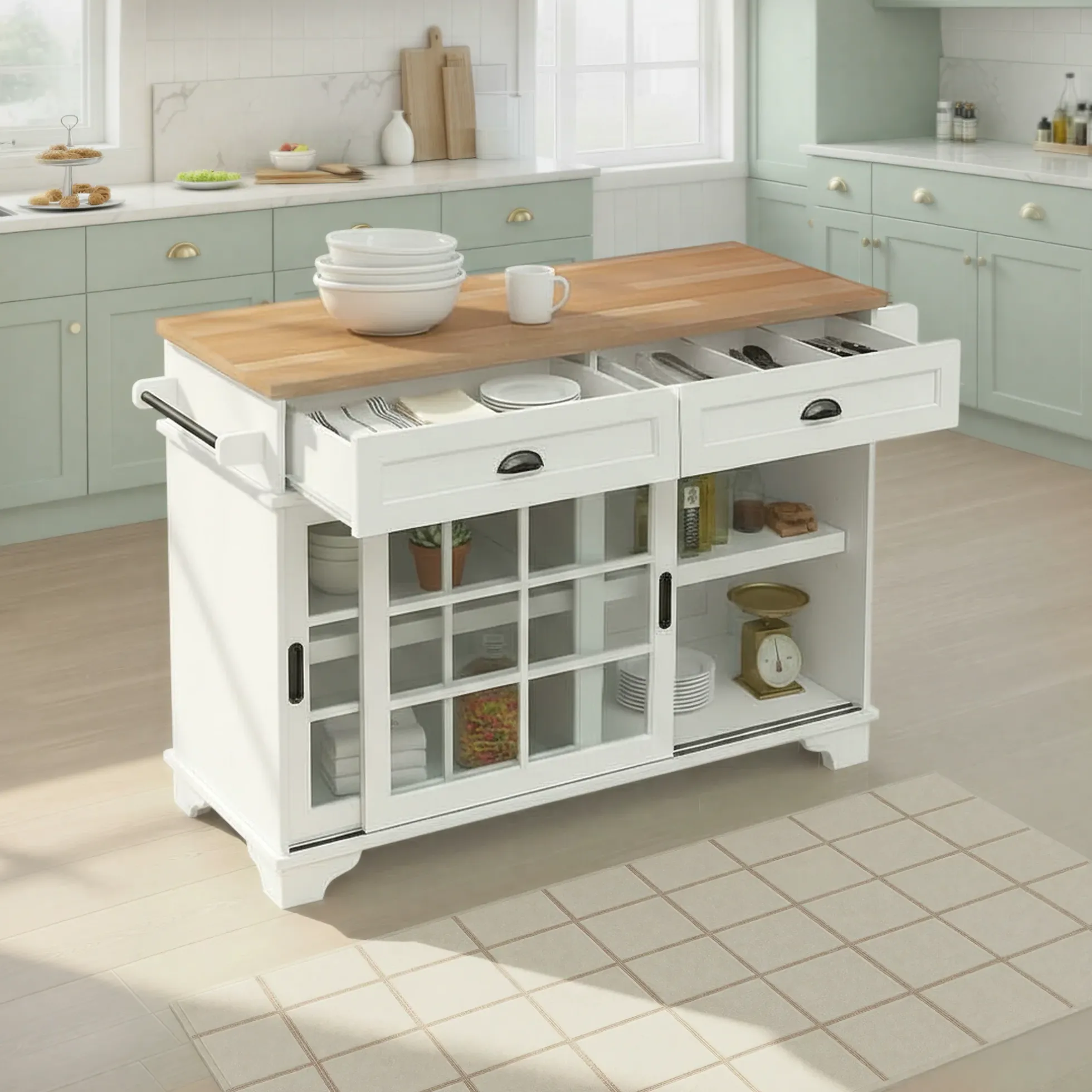 Carolina Free-Standing 48" Kitchen Island with Storage