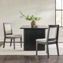 Catalina Solid Wood Dining Chair with Rattan Inset Back, Set of 2