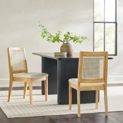 Catalina Solid Wood Dining Chair with Rattan Inset Back, Set of 2
