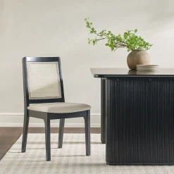 Catalina Solid Wood Dining Chair with Rattan Inset Back, Set of 2