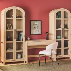 Chantelle Modern Arched Bookshelf with Glass Doors