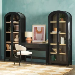 Chantelle Modern Arched Bookshelf with Glass Doors