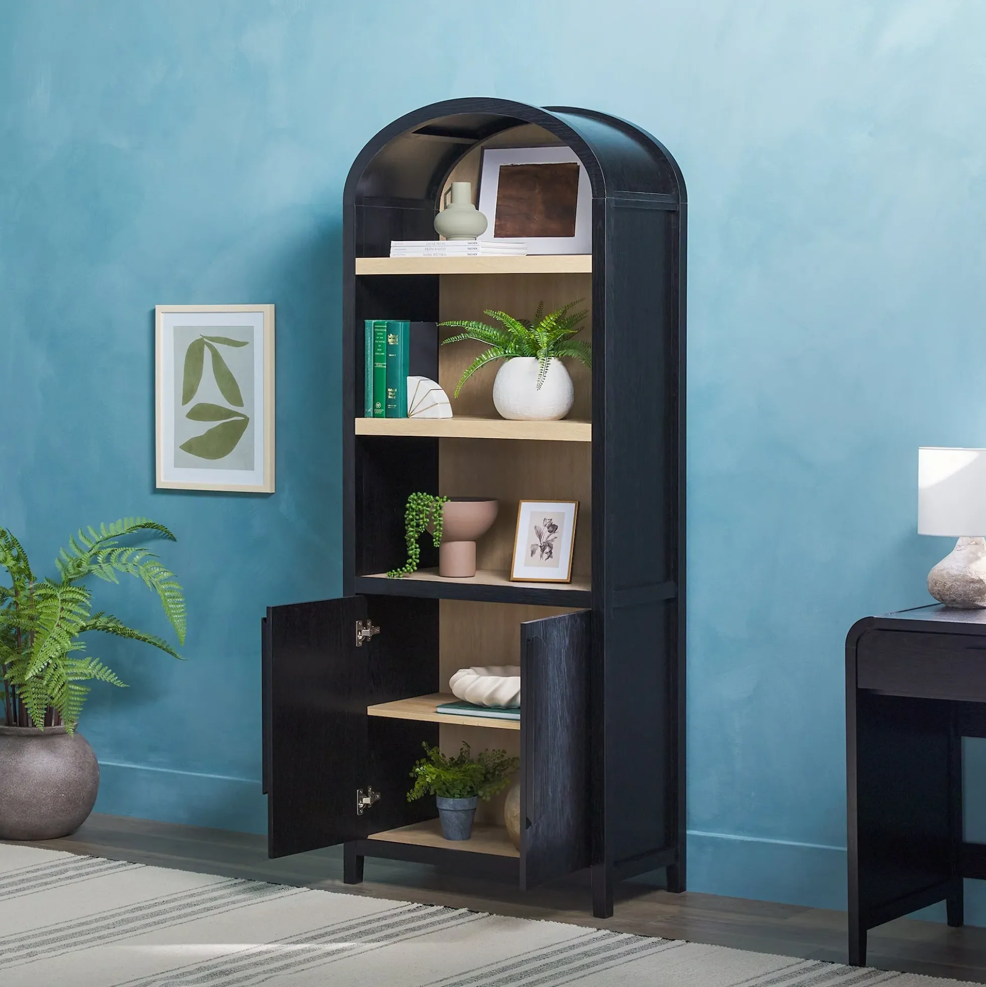 Chantelle Modern Arched Bookshelf with Cabinet