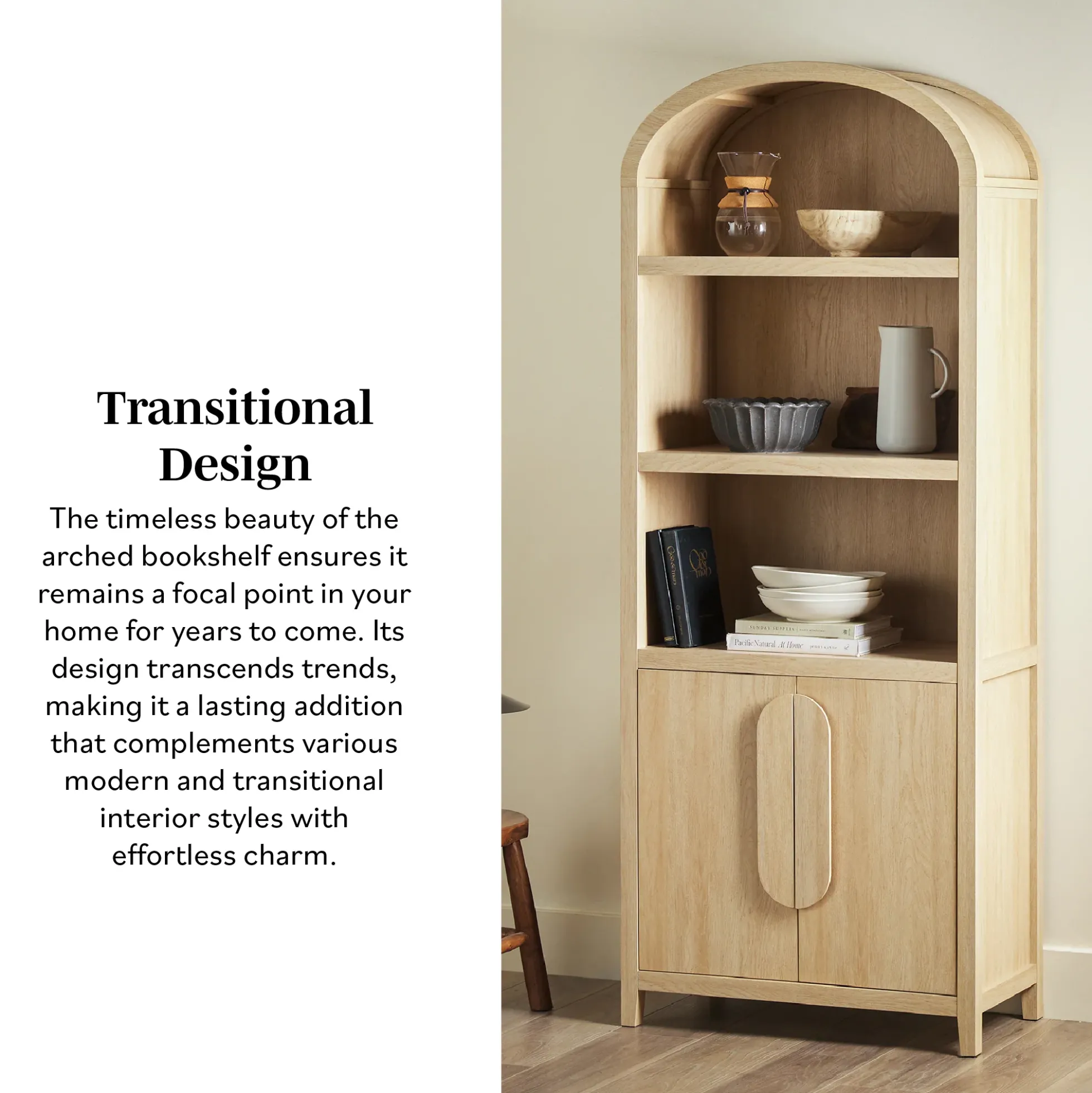 Chantelle Modern Arched Bookshelf with Cabinet