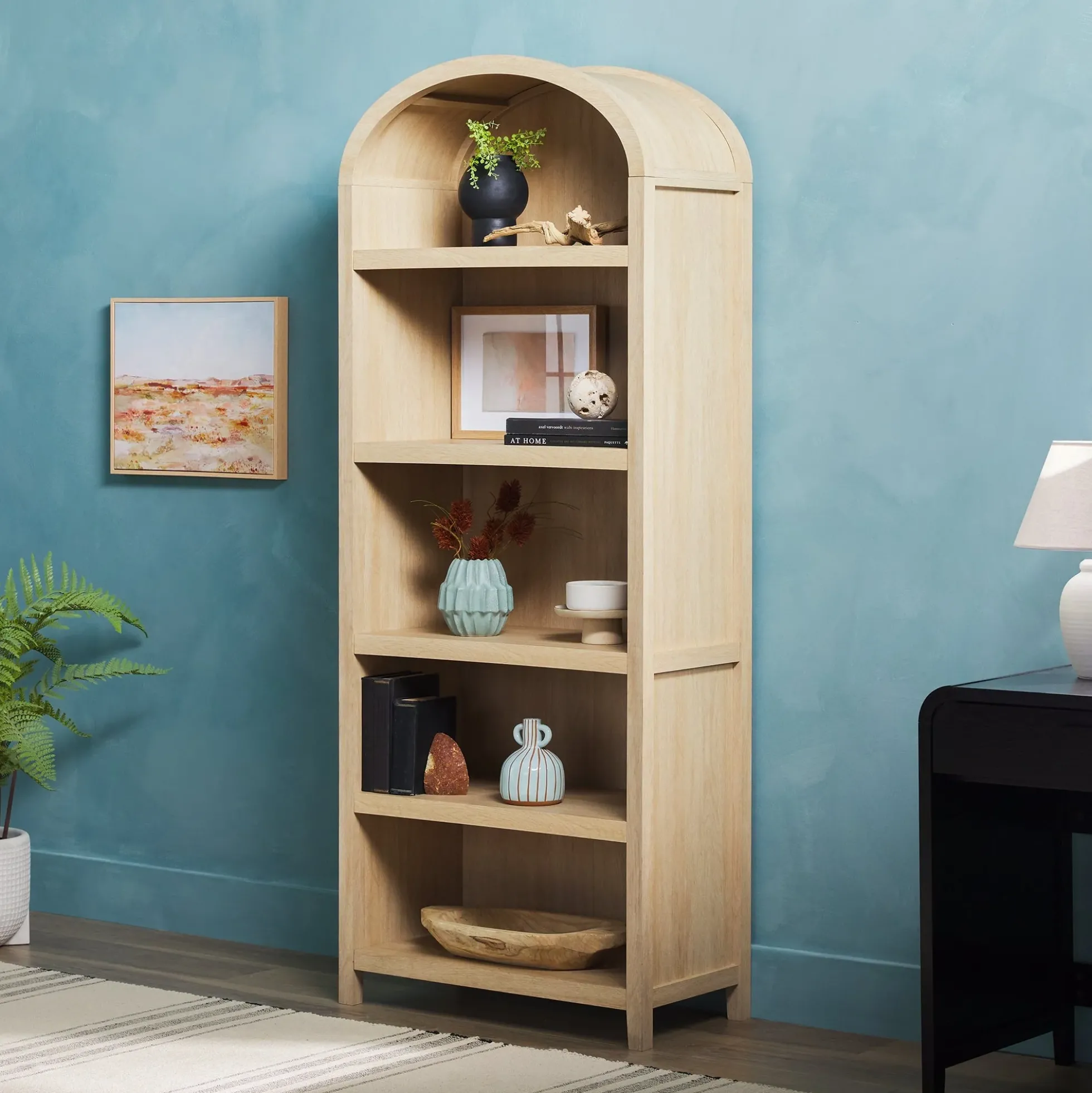 Chantelle Modern Arched Bookshelf with Open Shelves