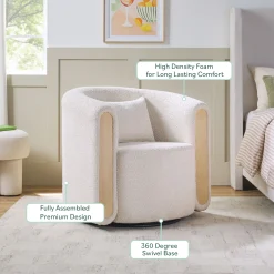 Chantelle Modern Boucle Upholstered Fully Assembled Swivel Barrel Accent Chair