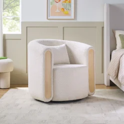 Chantelle Modern Boucle Upholstered Fully Assembled Swivel Barrel Accent Chair