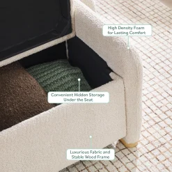 Chantelle Modern Curve Boucle Upholstered Bench with Storage