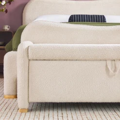 Chantelle Modern Curve Boucle Upholstered Bench with Storage