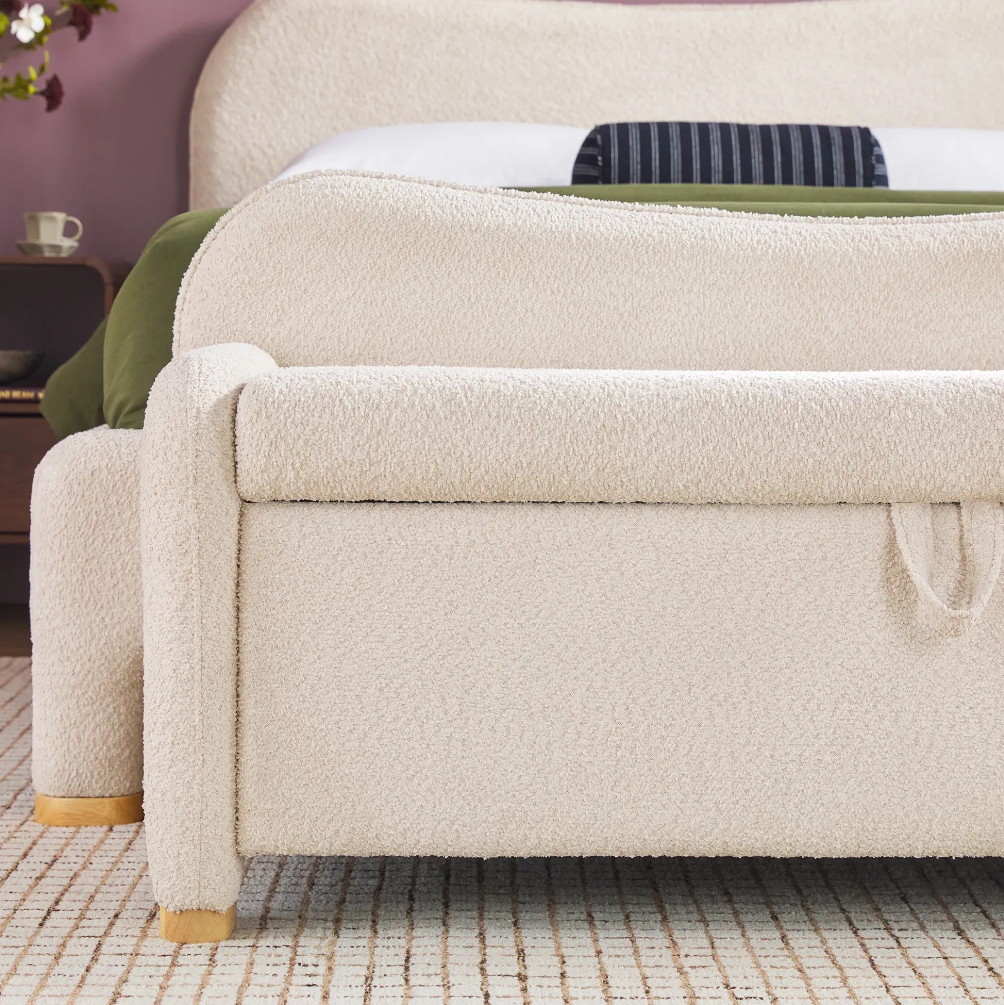 Chantelle Modern Curve Boucle Upholstered Bench with Storage