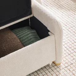 Chantelle Modern Curve Boucle Upholstered Bench with Storage