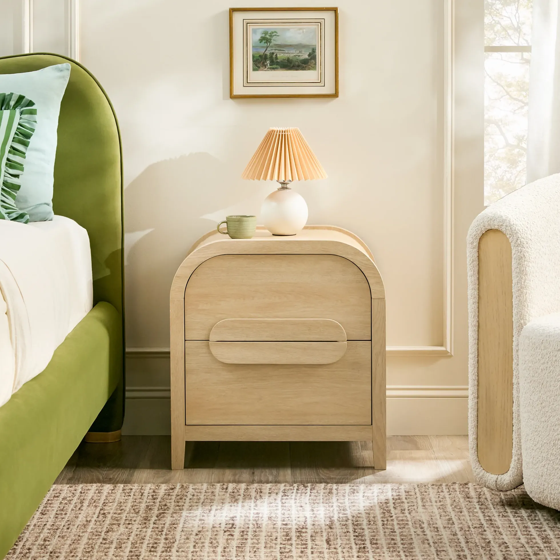 Chantelle Modern Curve Design 2-Drawer Nightstand