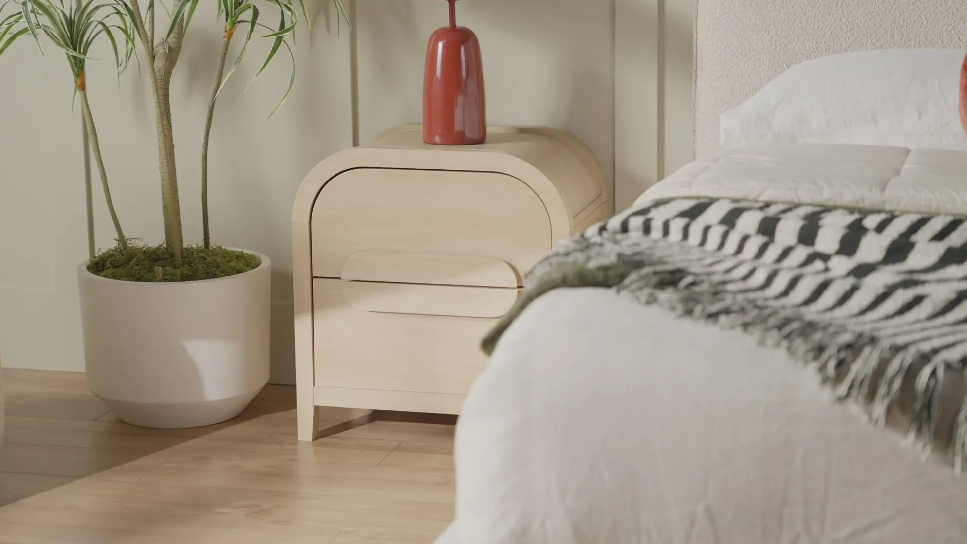 Chantelle Modern Curve Design 2-Drawer Nightstand
