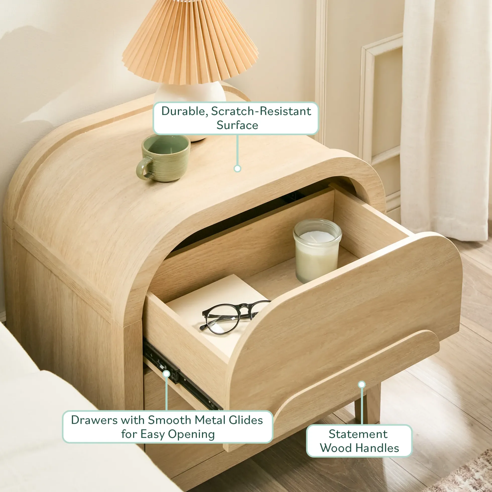 Chantelle Modern Curve Design 2-Drawer Nightstand