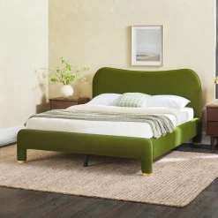 Chantelle Modern Curved Velvet Upholstered Bedframe