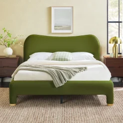 Chantelle Modern Curved Velvet Upholstered Bedframe