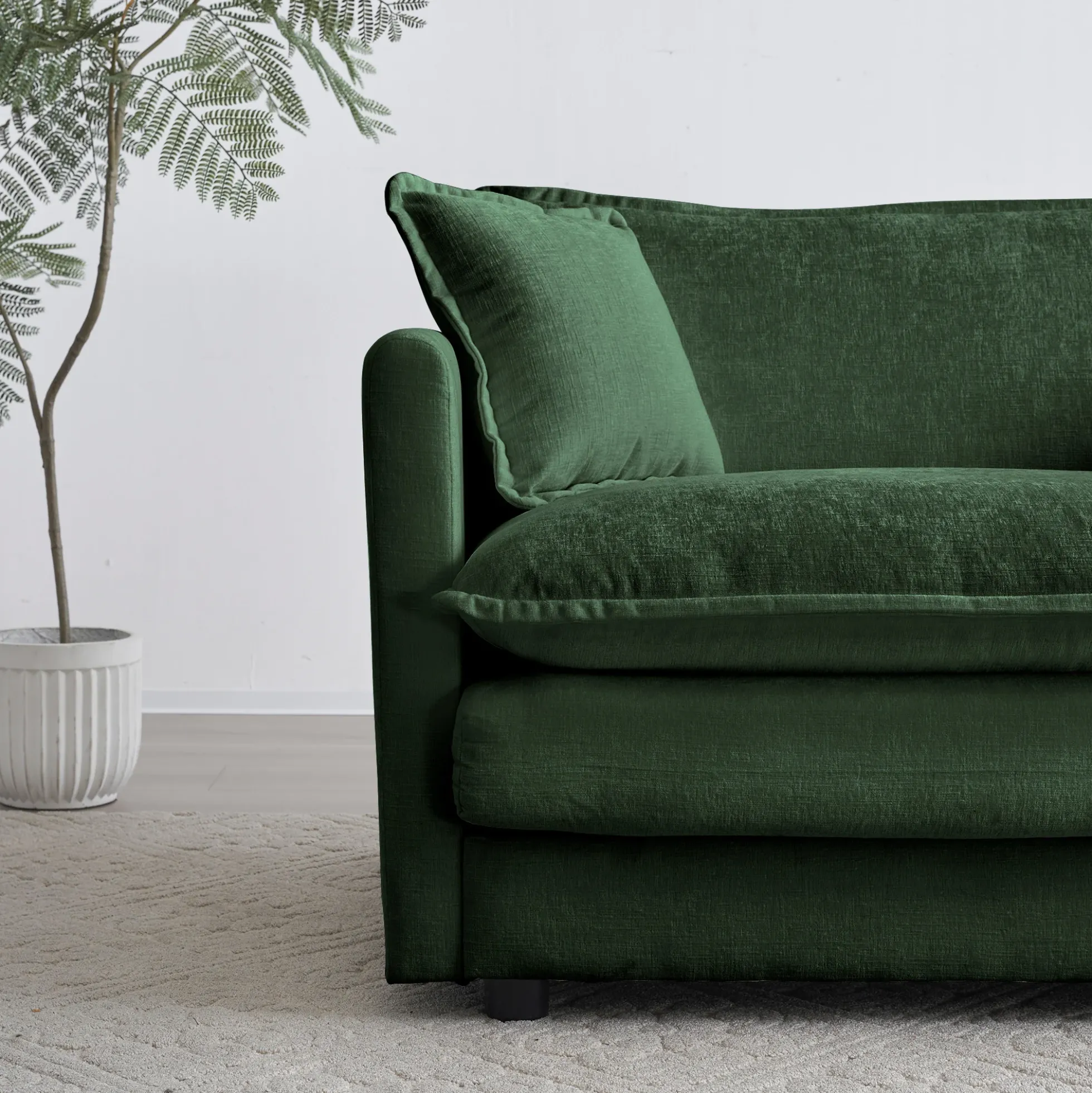Chenille Green Ottoman