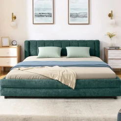 Chenille Upholstered Queen Size Upholstered Bedframe with Drawers