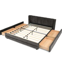 Chenille Upholstered Queen Size Upholstered Bedframe with Drawers