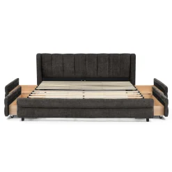 Chenille Upholstered Queen Size Upholstered Bedframe with Drawers