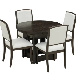 Classic Modern Extendable Round Dining Table Set for 4