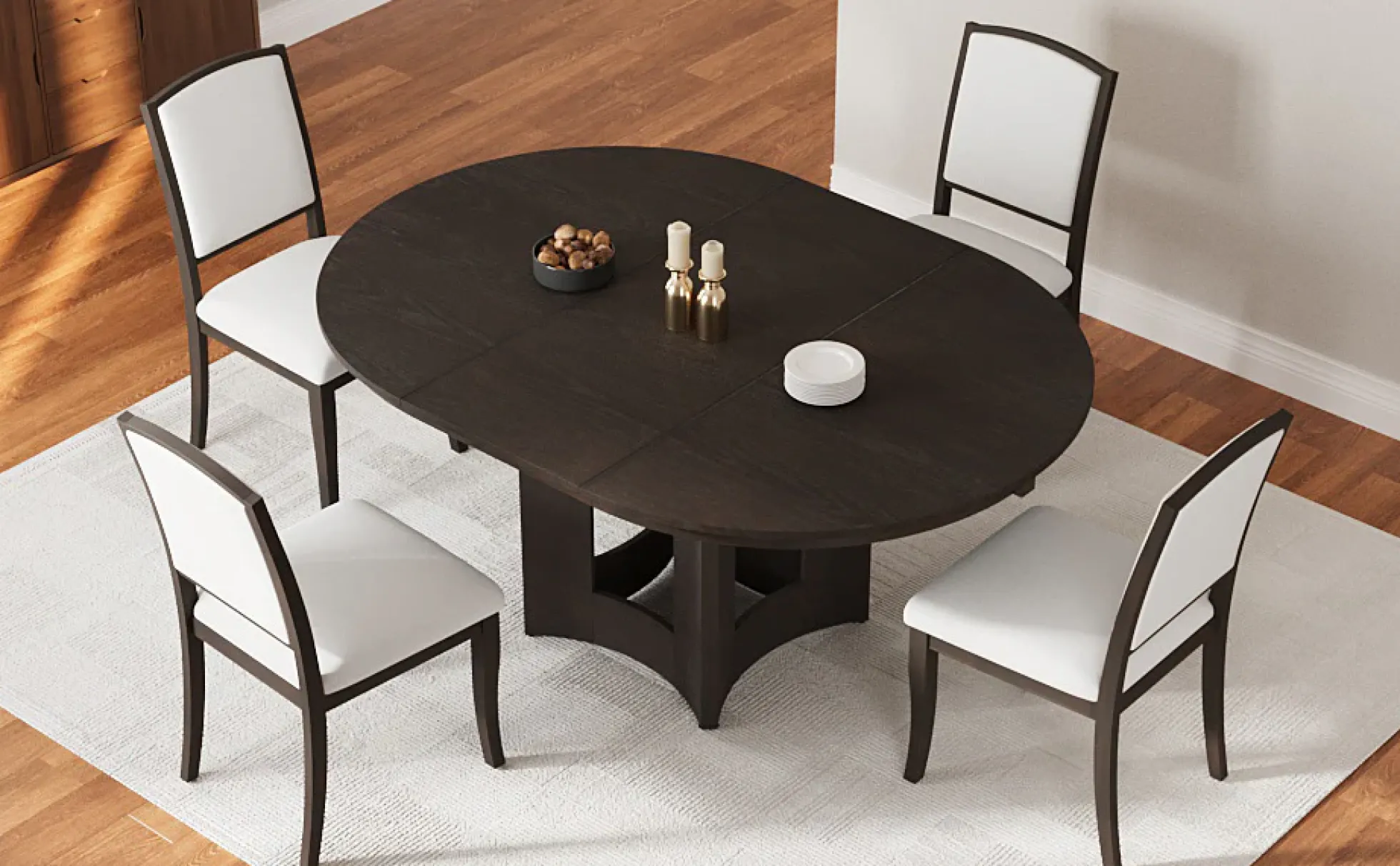 Classic Modern Extendable Round Dining Table Set for 4