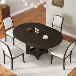Classic Modern Extendable Round Dining Table Set for 4