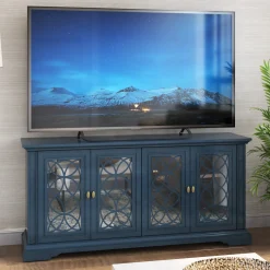Classic Tempered Glass Design Doors TV Stand Media Console