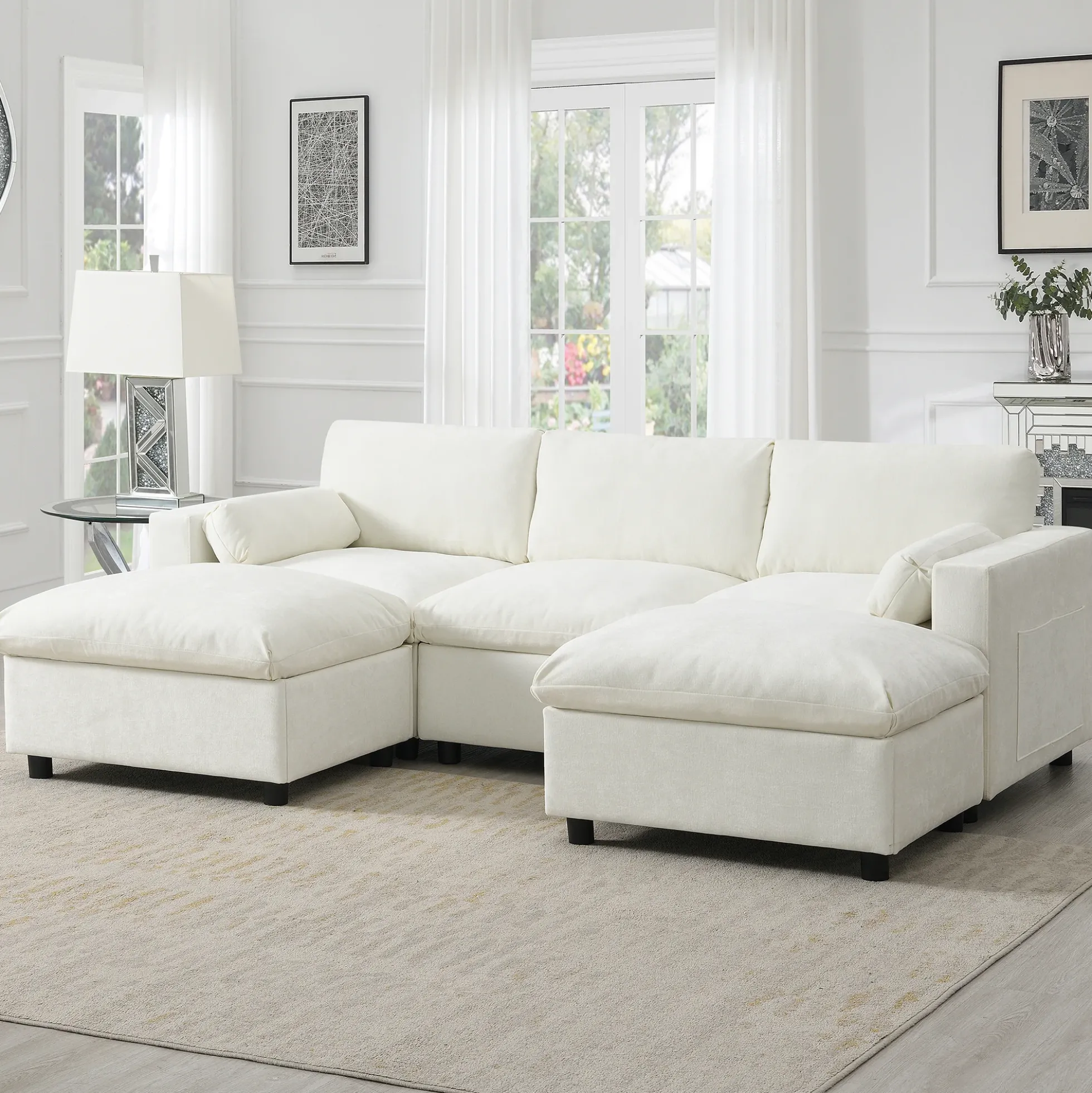 Cloud Modular Sectional Sofa with Storage Pockets and 2 Movable Ottomans