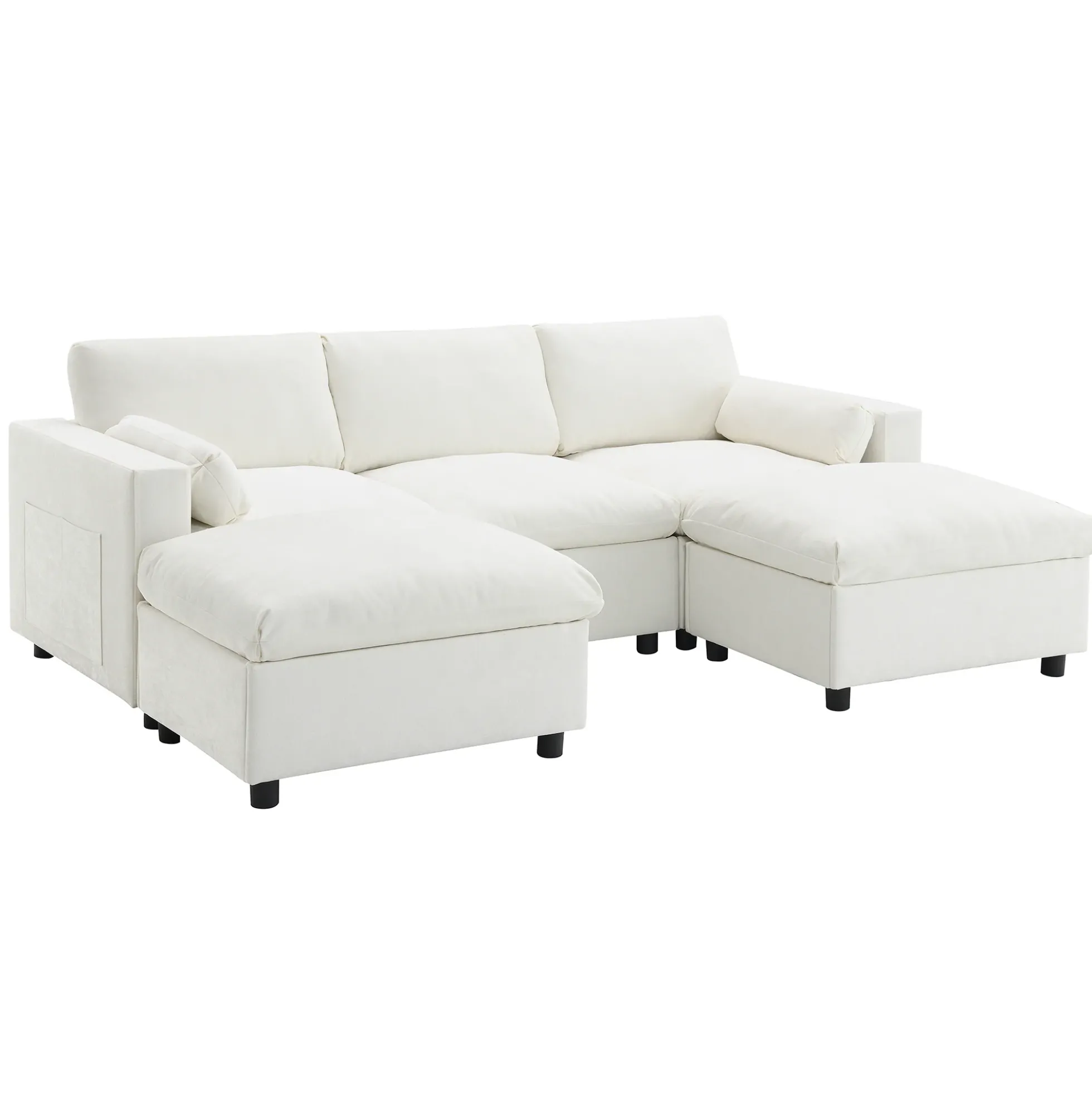 Cloud Modular Sectional Sofa with Storage Pockets and 2 Movable Ottomans