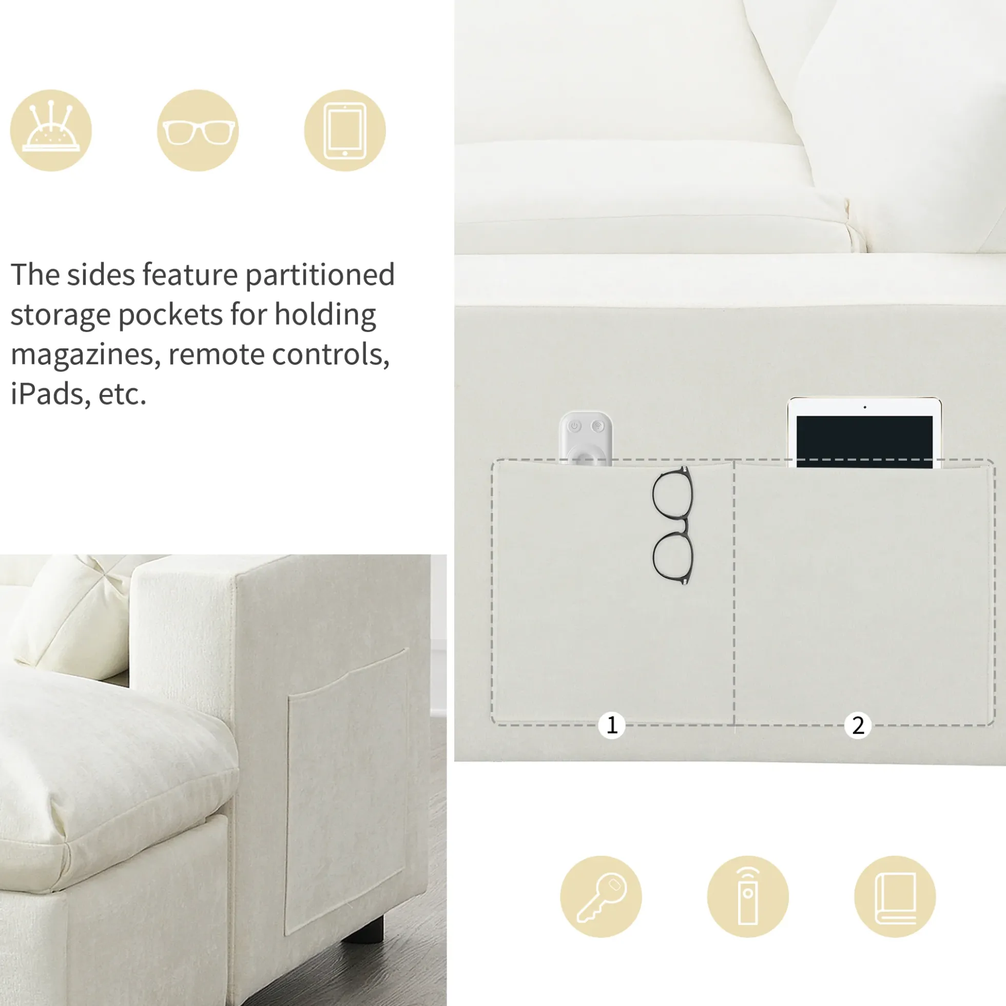 Cloud Modular Sectional Sofa with Storage Pockets and 2 Movable Ottomans