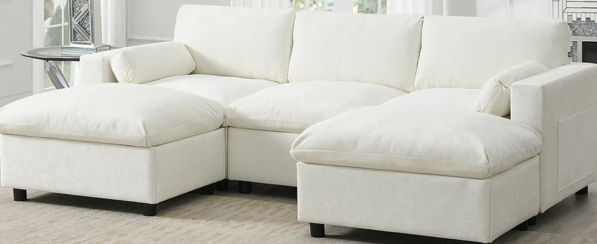 Cloud Modular Sectional Sofa with Storage Pockets and 2 Movable Ottomans