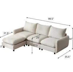 Cloud 4-Piece Modular Free Combination Sectional Sofa Couch with Ottoman