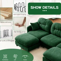 Cloud Tufted Chenille Sectional Loveseat Sofa Couch With Ottoman