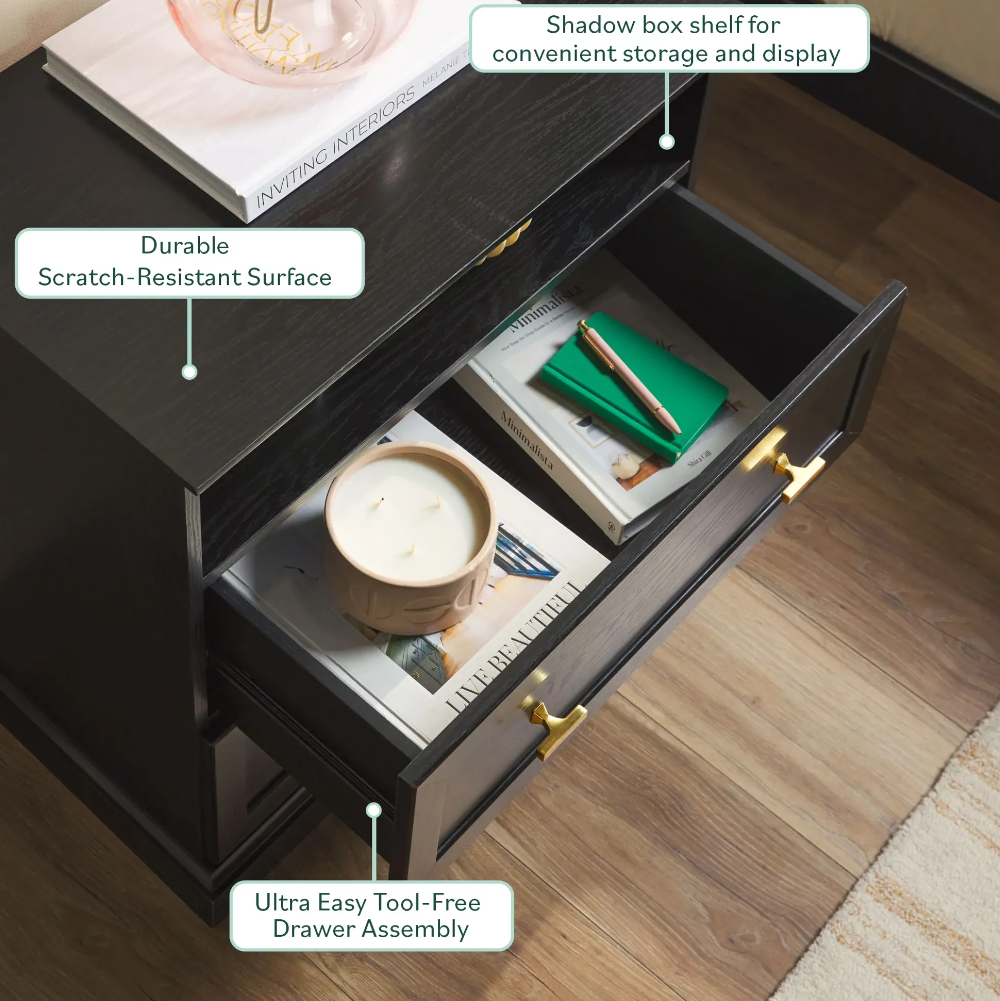 Clyde Modern Farmhouse Easy Assembly 2-Drawer Nightstand Side Table