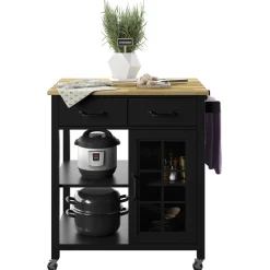 Compact Rolling Kitchen Island Cart with Storage