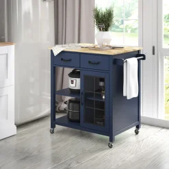 Compact Rolling Kitchen Island Cart with Storage