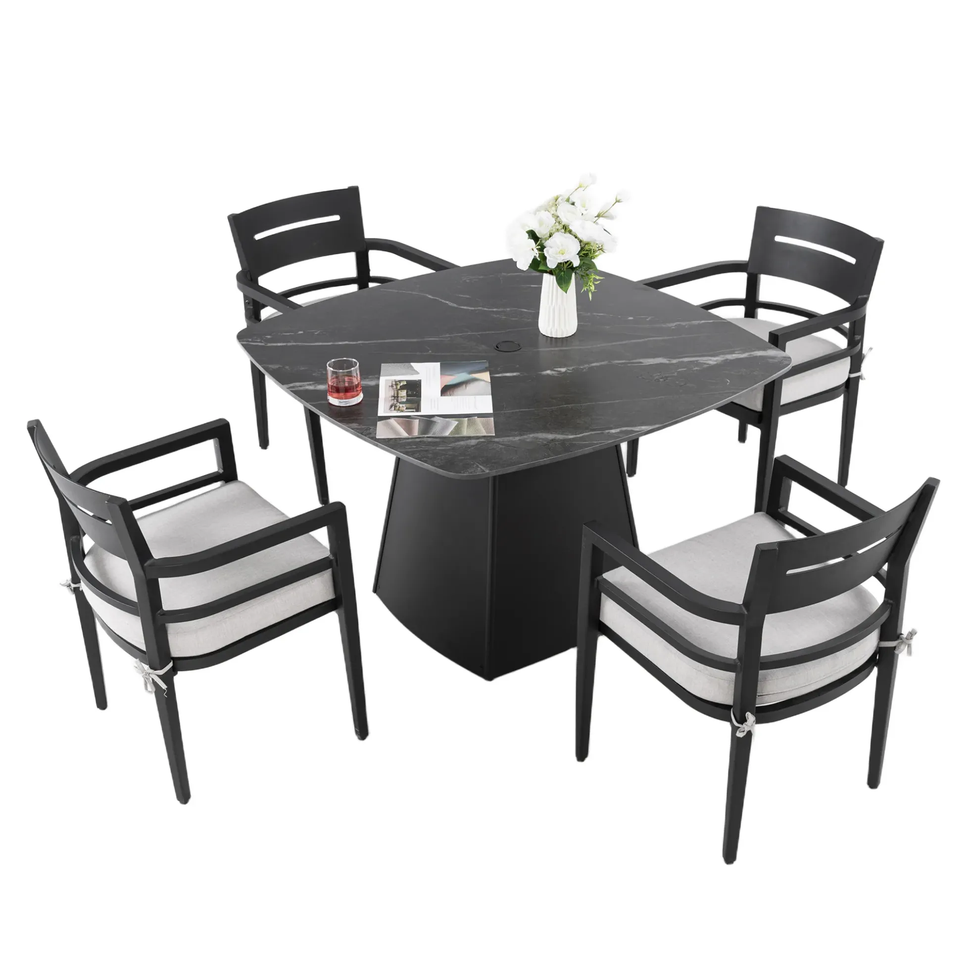 Contemporary 5-Piece Outdoor Patio Dining Set with Sunbrella Cushions