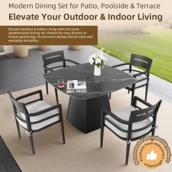 Contemporary 5-Piece Outdoor Patio Dining Set with Sunbrella Cushions