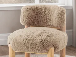 Contemporary Plush Fur Fabric Accent Chair with Wooden Legs
