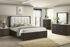 Contemporary Reeded Marble Top Two Drawer Nightstand with Plinth Base