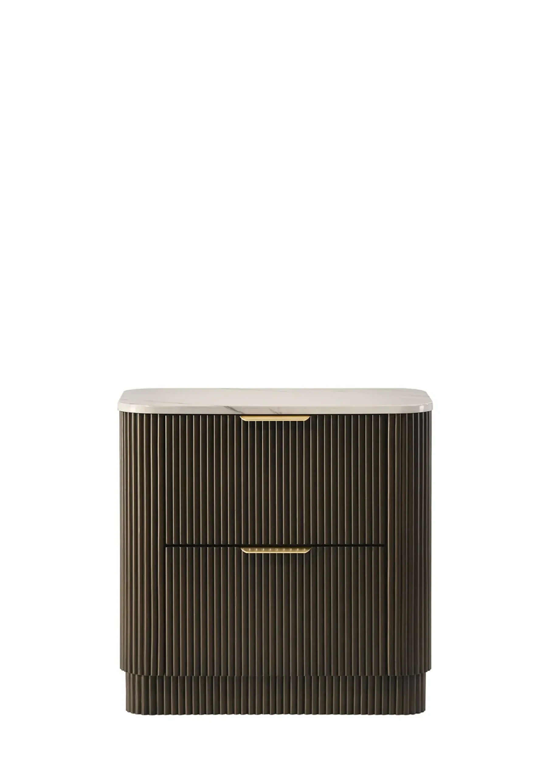 Contemporary Reeded Marble Top Two Drawer Nightstand with Plinth Base