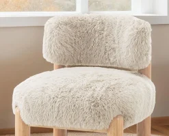 Contemporary Style Accent Chair Curved Backrest Wooden Legs Fur Fabric Taupe Finish Primary Living Room